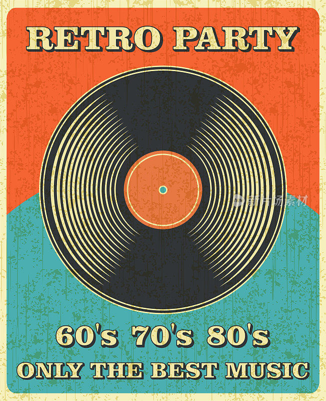 复古音乐派对和复古音乐磁带海报的复古设计风格。迪斯科派对60 70 80年代。